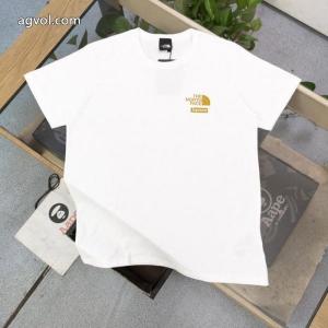 Supreme新型連名北面TNFクラシックゴールドアルファベット丸首半袖Tシャツ