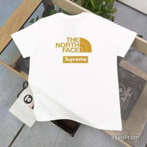 Supreme新型連名北面TNFクラシックゴールドアルファベット丸首半袖Tシャツ