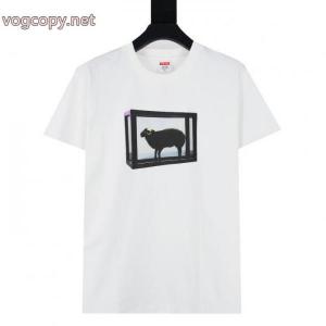 Supreme 25 ss Damien Hirstアーティスト連名金角ヤギプリント半袖Tシャツ