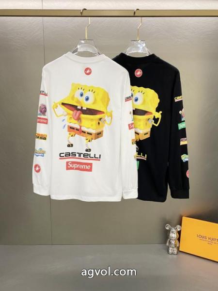 Supreme綿の赤ちゃんのおかしなプリント柄丸首長袖Tシャツ男女同型 5