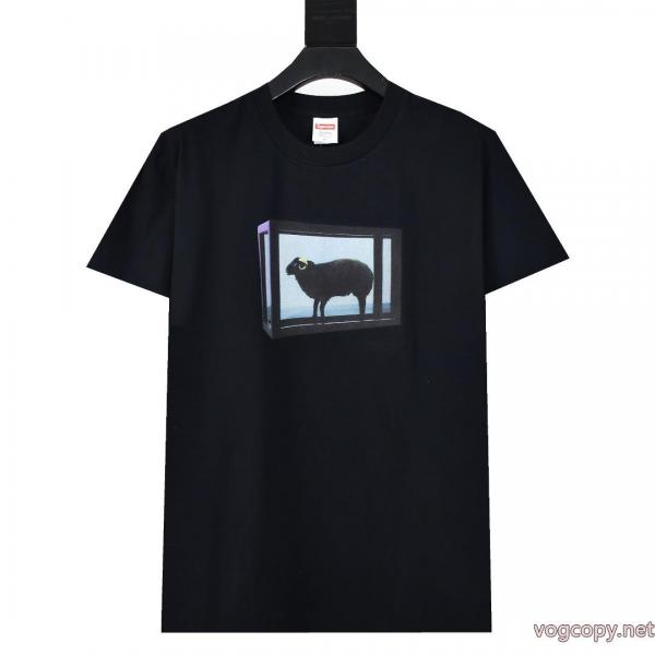 Supreme 25 ss Damien Hirstアーティスト連名金角ヤギプリント半袖Tシャツ 0