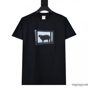 Supreme 25 ss Damien Hirstアーティスト連名金角ヤギプリント半袖Tシャツ